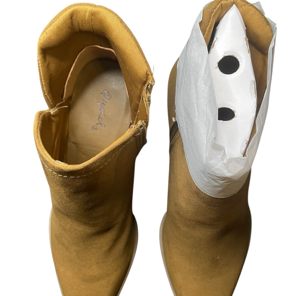 Qupid Brown Suede Ankle Booties with Slip-On Design